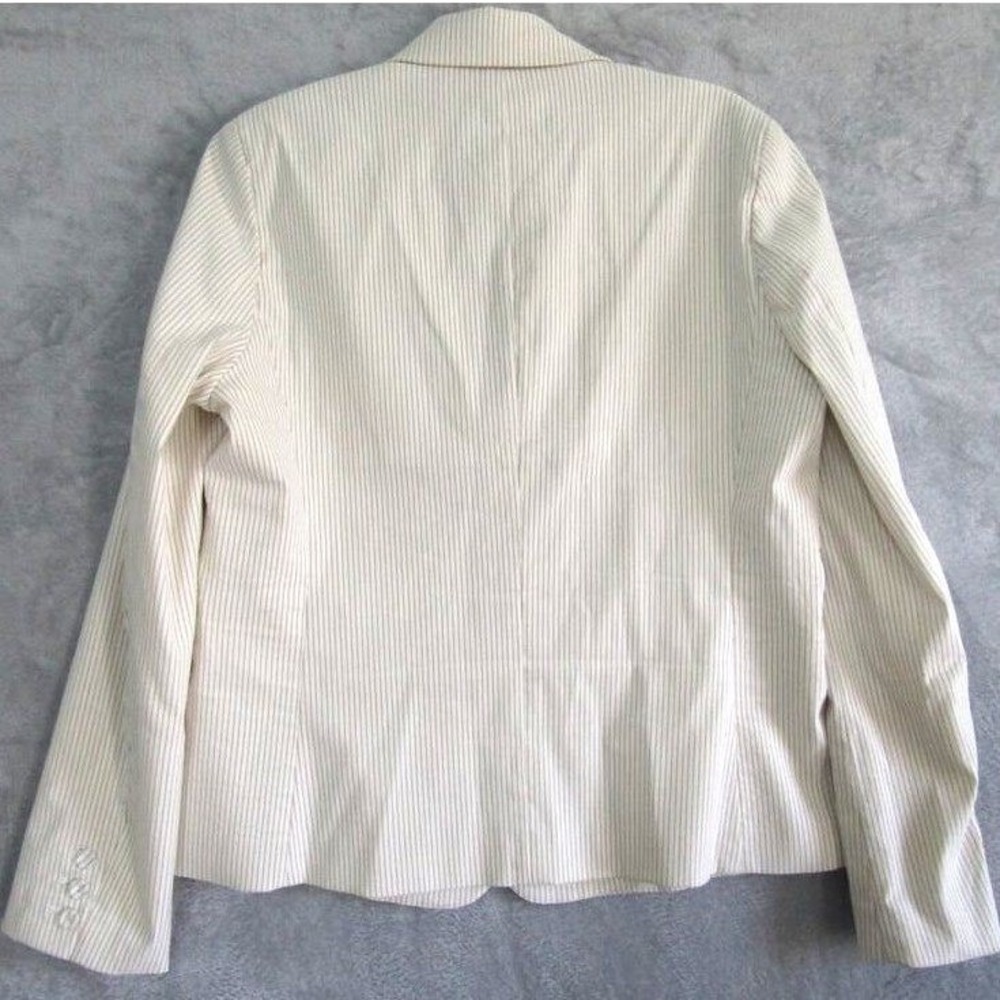 Amanda + Chelsea Beige Pinstripe Blazer Women's XL Lined Two Button Career Jacke - Picture 3 of 8